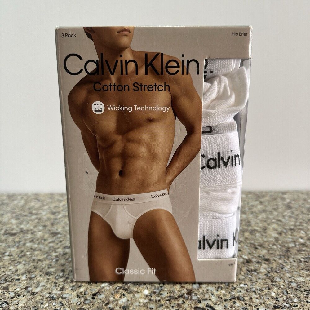 Calvin Klein 3 Pk Hip Brief Classic Fit Cotton Stretch Size 2XL White New 45-48